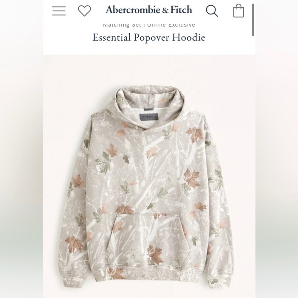 Abercrombie & Fitch Essential Popover Hoodie - off white camo.